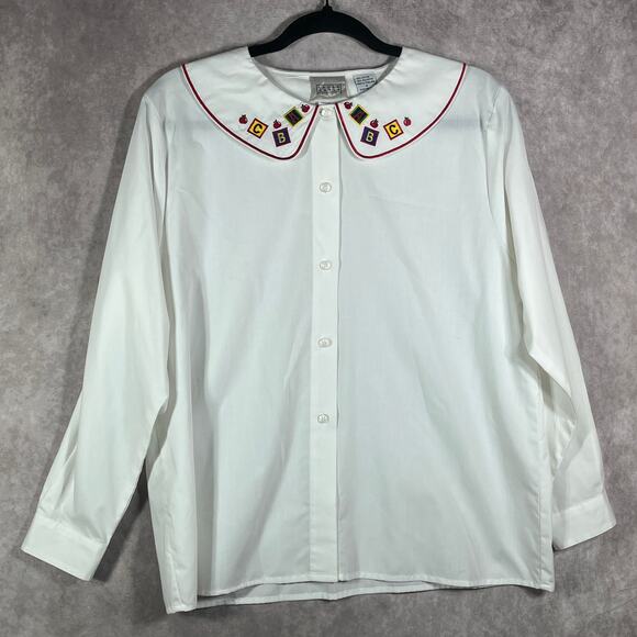 Vintage Laura Gayle‎ Blouse Womens 12P White Button Up Peter Pan Collar 80s 90s - Picture 1 of 8